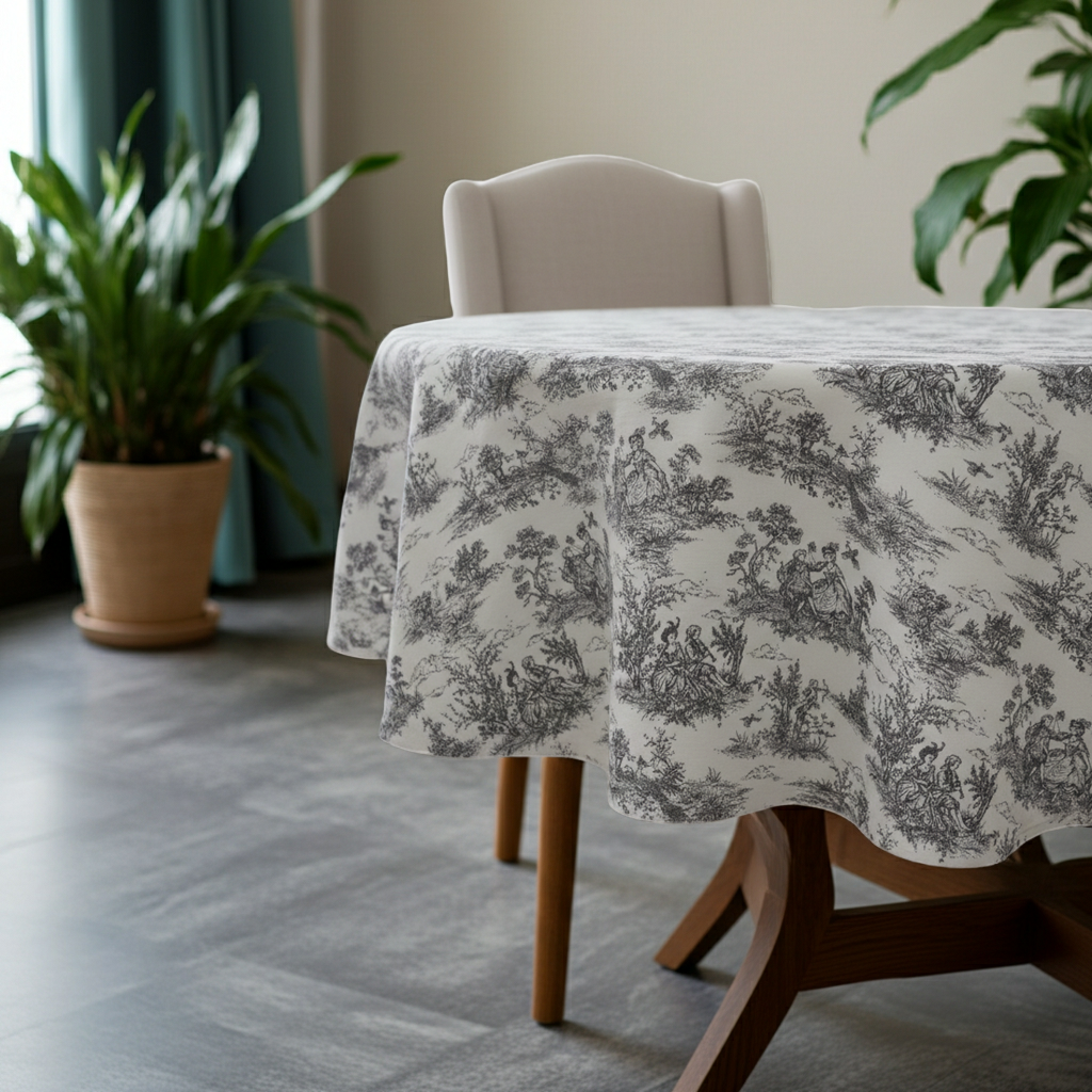 Toile de Jouy Vintage French Black Tablecloth