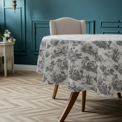 Toile de Jouy Vintage French Black Tablecloth