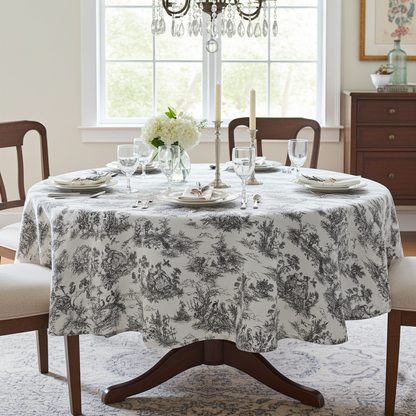 Toile de Jouy Vintage French Black Tablecloth