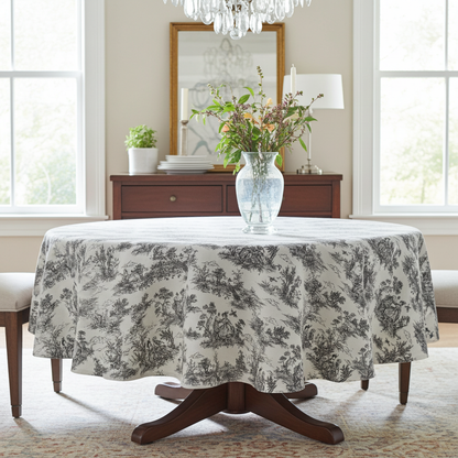 Toile de Jouy Vintage French Black Tablecloth