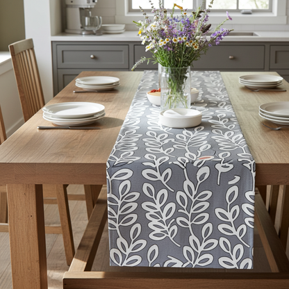 Runner da tavolo Heritage Fern Beige Marrone Uccelli Motivo floreale 36" 48" 54" 60" 64" 72" 84" 96" 104" Fatto a mano 100% cotone