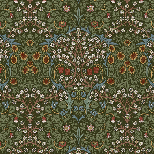 William Morris Blackthorne Cotton Tablecloth Forest Green