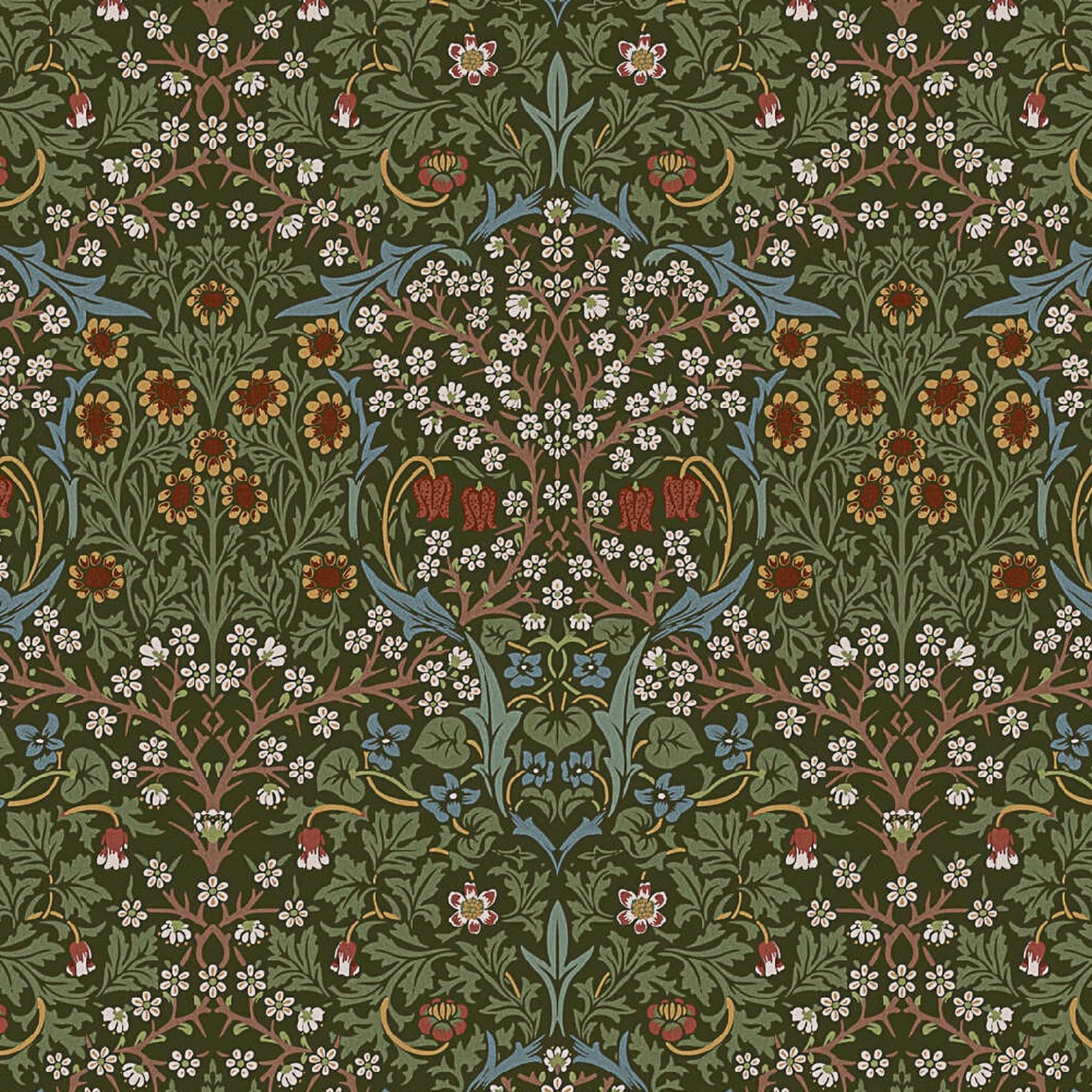 William Morris Blackthorne Cotton Tablecloth Forest Green