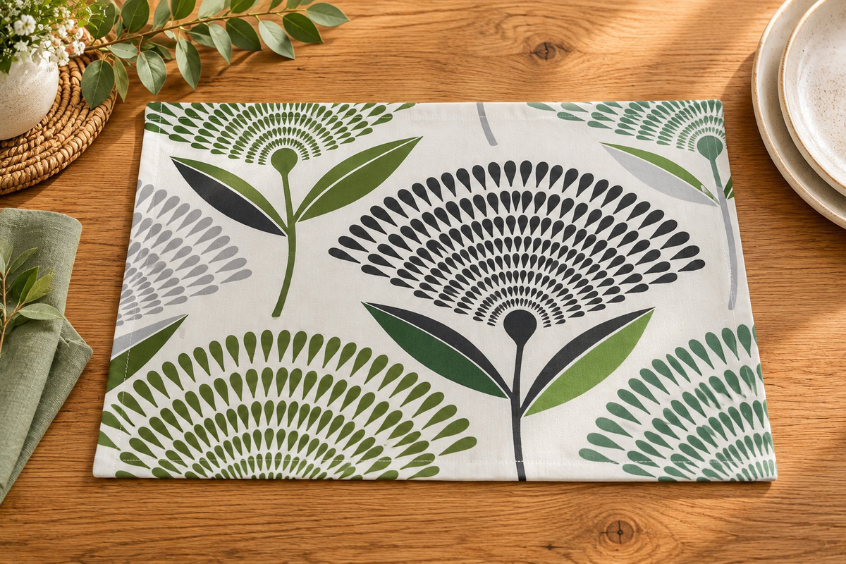 Dandelion Lime Green Fabric Placemats – Handmade Cotton Table Mats