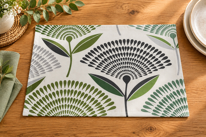 Dandelion Lime Green Fabric Placemats – Handmade Cotton Table Mats