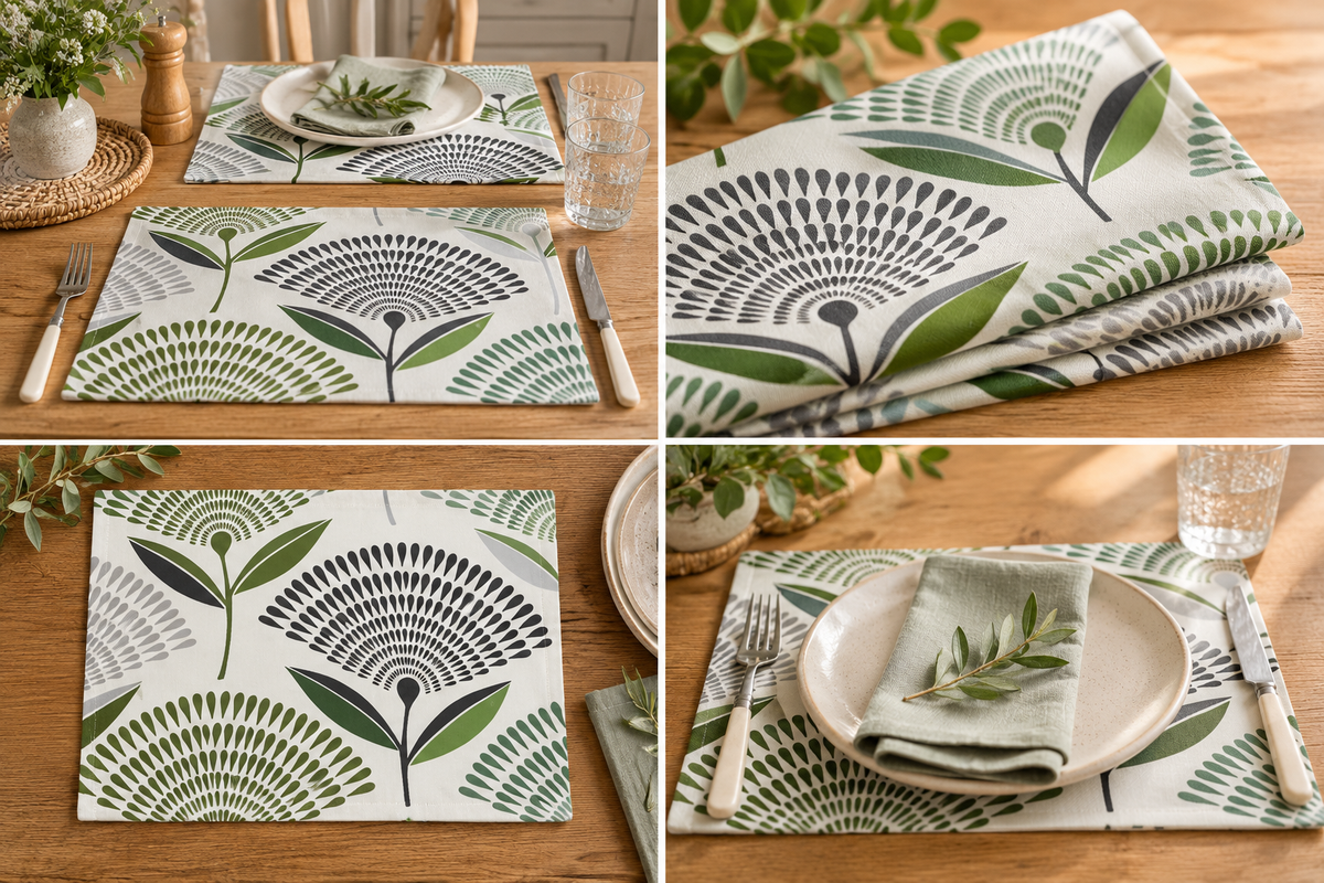 Dandelion Lime Green Fabric Placemats – Handmade Cotton Table Mats