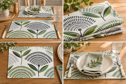 Dandelion Lime Green Fabric Placemats – Handmade Cotton Table Mats
