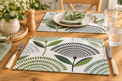 Dandelion Lime Green Fabric Placemats – Handmade Cotton Table Mats