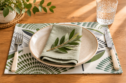 Dandelion Lime Green Fabric Placemats – Handmade Cotton Table Mats