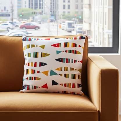 Vibrant Sardines Fish Tutti Frutti Cushion Cover