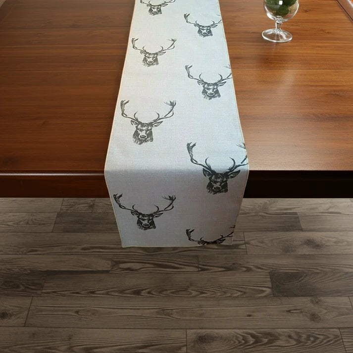 Christmas Stags Head Rustic Taupe Table Runner Napkins