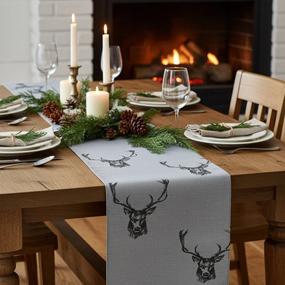 Christmas Stags Head Rustic Taupe Table Runner Napkins