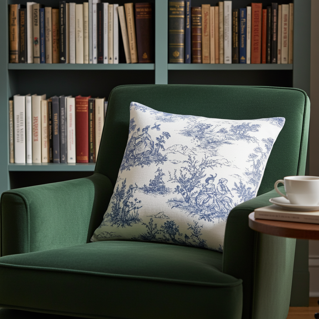 Blue Vintage French Toile De Jouy Cushion Cover