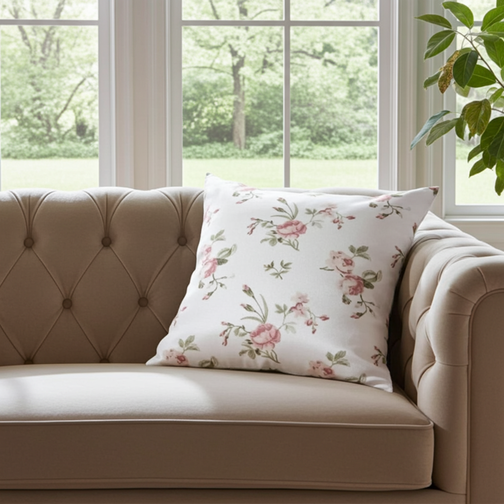 Pink Roses Floral Vintage Cushion Cover