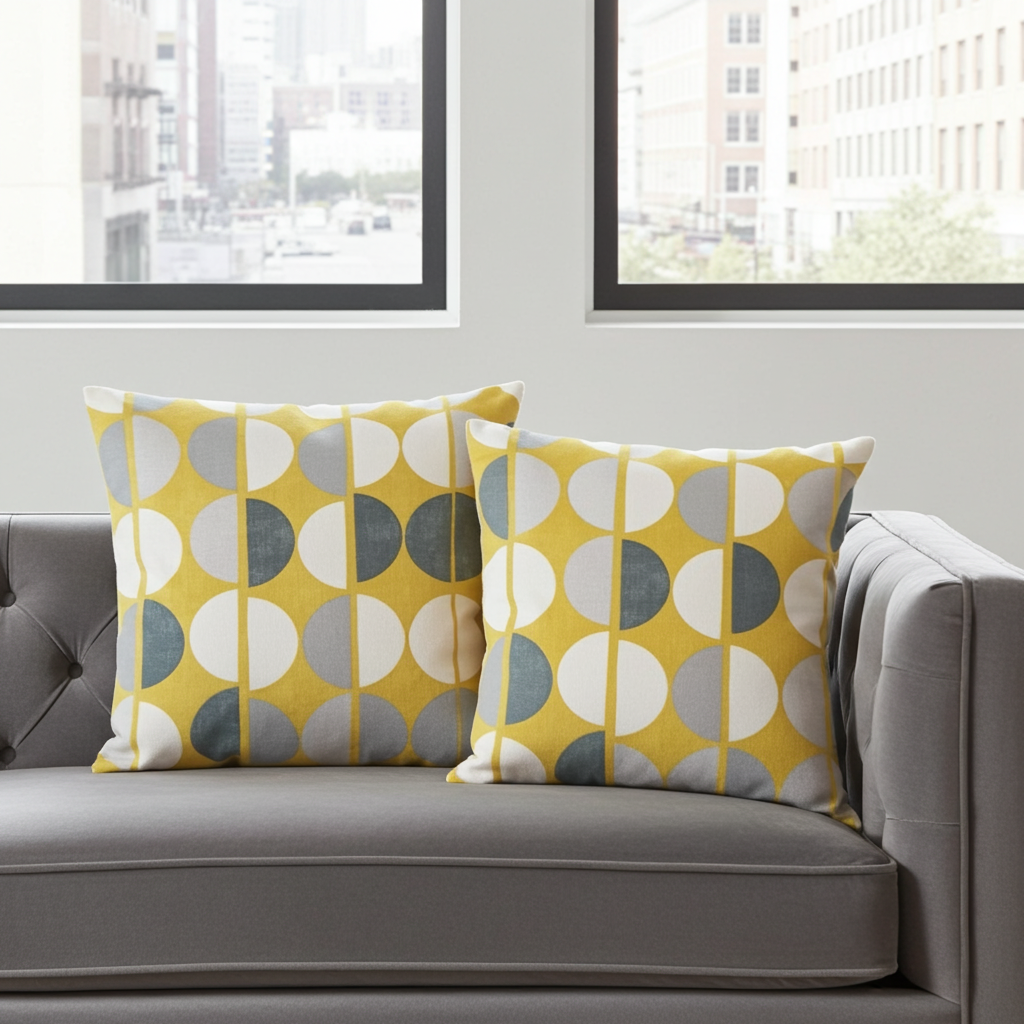 Shoreditch Saffron Yellow Geometric Circular Cushion Cover
