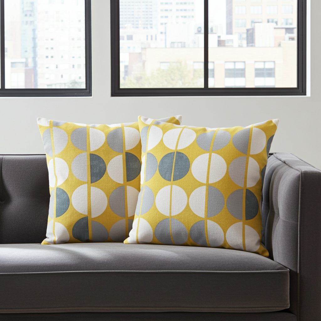 Shoreditch Saffron Yellow Geometric Circular Cushion Cover