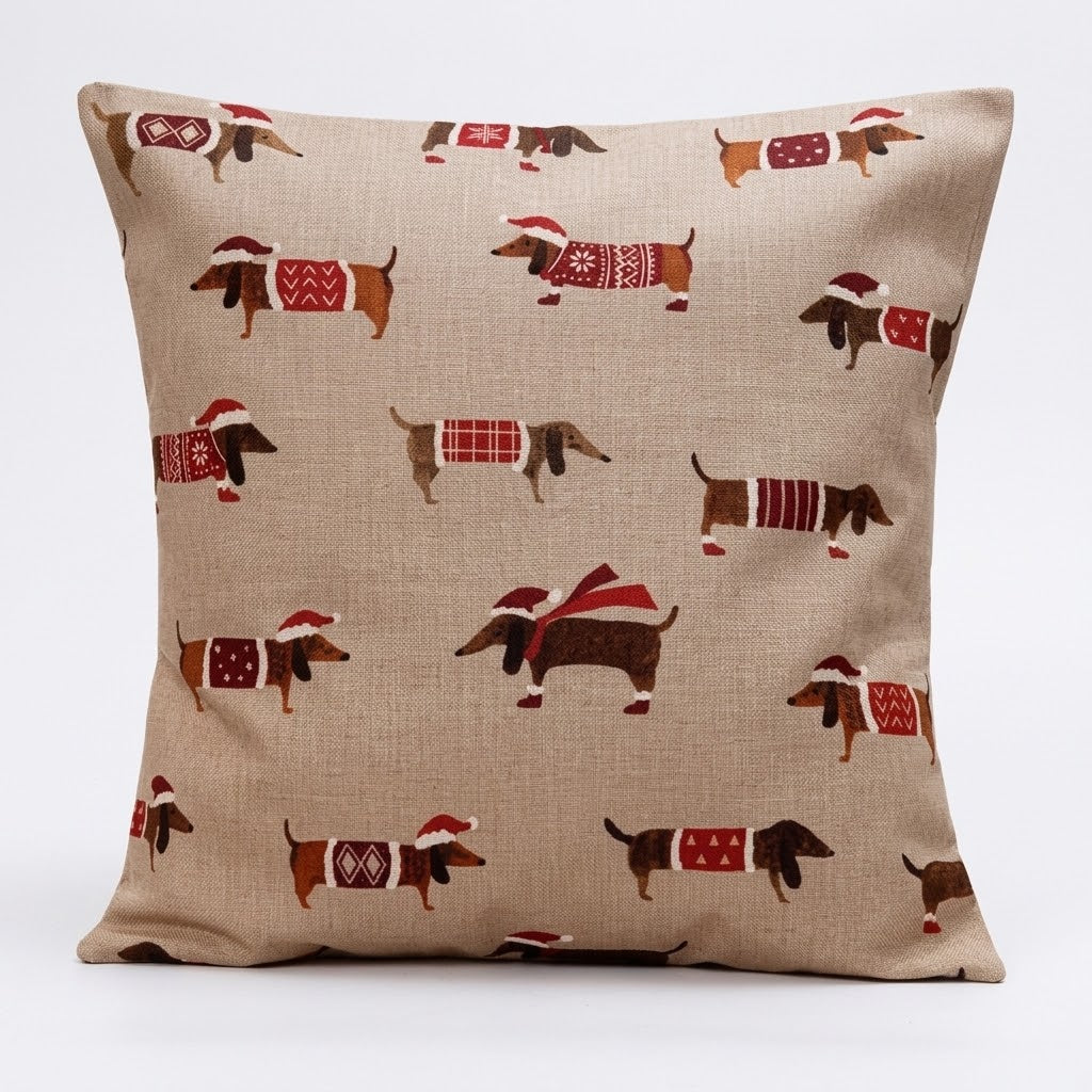 Christmas Cushion Cover Sausage Dog , Sausage Dog Pillow cover , Dogs  Pillow  , Cushion Cover UK  10" 12" 14" 16" 17" 18" 20" 22" 24" 26"