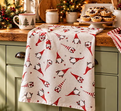 Christmas Gnome Tea Towel – Festive Cotton Rich Kitchen Towel