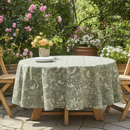 William Morris Strawberry Thief Natural Coated Tablecloth - Water Resistant Outdoor Indoor