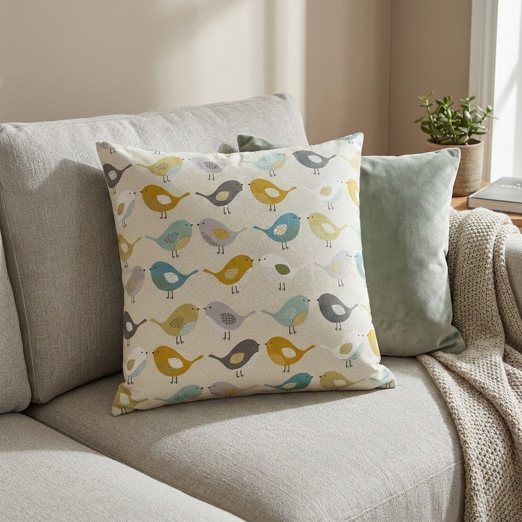 Fryetts Ochre Scandi Birds Cushion Cover