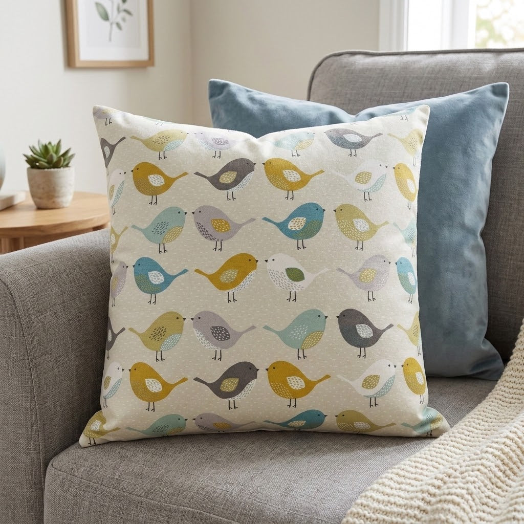 Fryetts Ochre Scandi Birds Cushion Cover