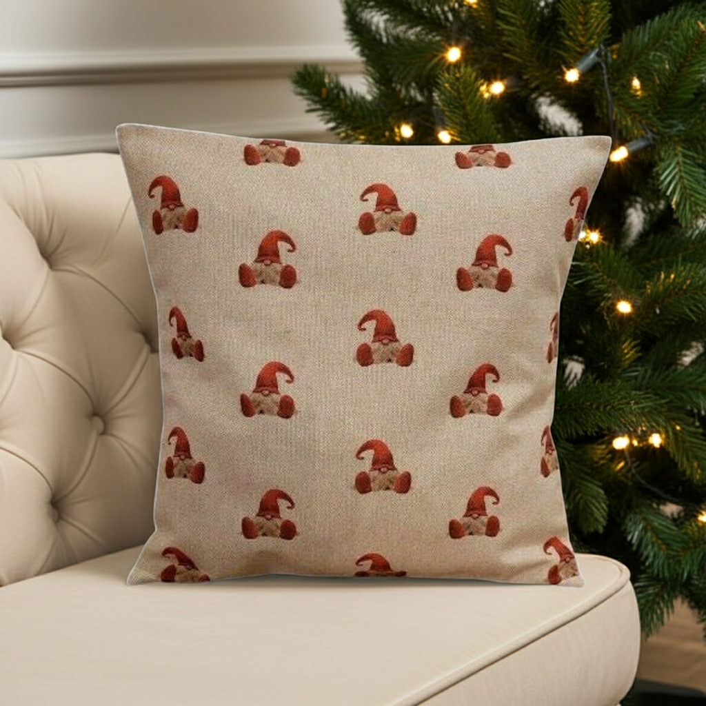 Christmas Cushion Cover , All Over Winter Gnome Elf Pillow cover , Pillow Sham , Gnome Cushion Cover 10" 12" 14" 16" 17" 18" 20" 22" 24" 26"