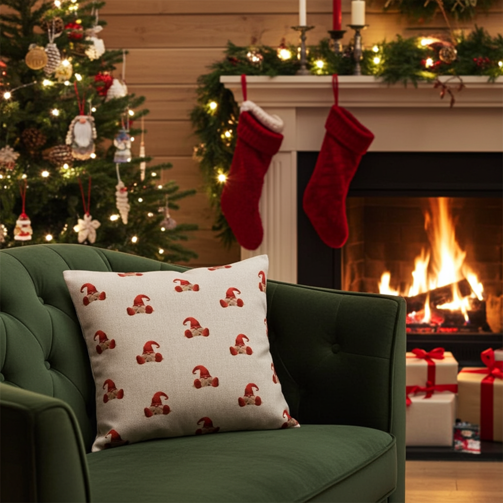 Christmas Cushion Cover , All Over Winter Gnome Elf Pillow cover , Pillow Sham , Gnome Cushion Cover 10" 12" 14" 16" 17" 18" 20" 22" 24" 26"