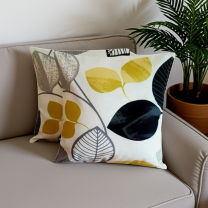 Autumn Leaf Black & Mustard Yellow Cushion Cover