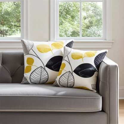Autumn Leaf Black & Mustard Yellow Cushion Cover