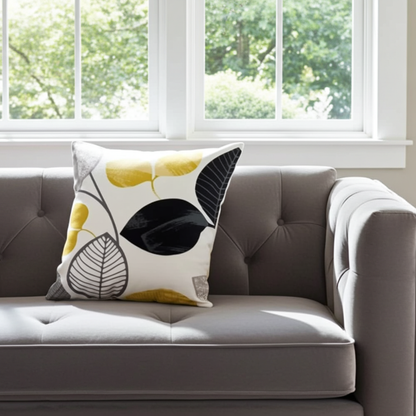 Autumn Leaf Black & Mustard Yellow Cushion Cover
