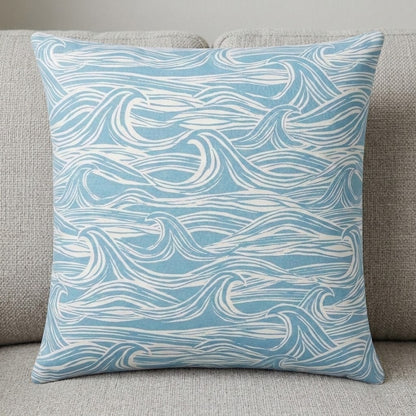 Ocean Waves Surf Aqua Blue Cushion Cover – Coastal Nautical Design