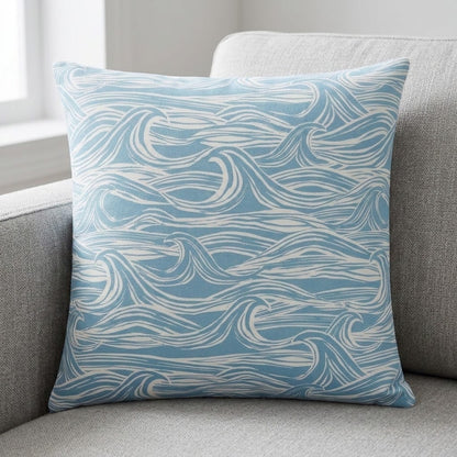 Ocean Waves Surf Aqua Blue Cushion Cover – Coastal Nautical Design