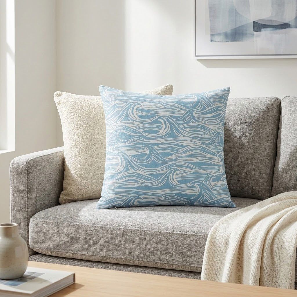 Ocean Waves Surf Aqua Blue Cushion Cover – Coastal Nautical Design