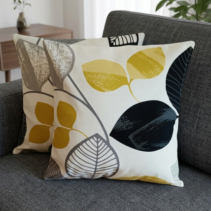 Autumn Leaf Black & Mustard Yellow Cushion Cover