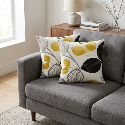 Autumn Leaf Black & Mustard Yellow Cushion Cover