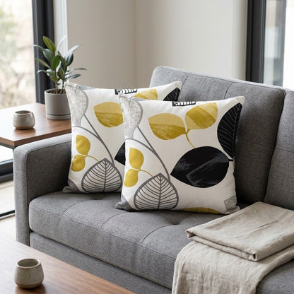 Autumn Leaf Black & Mustard Yellow Cushion Cover