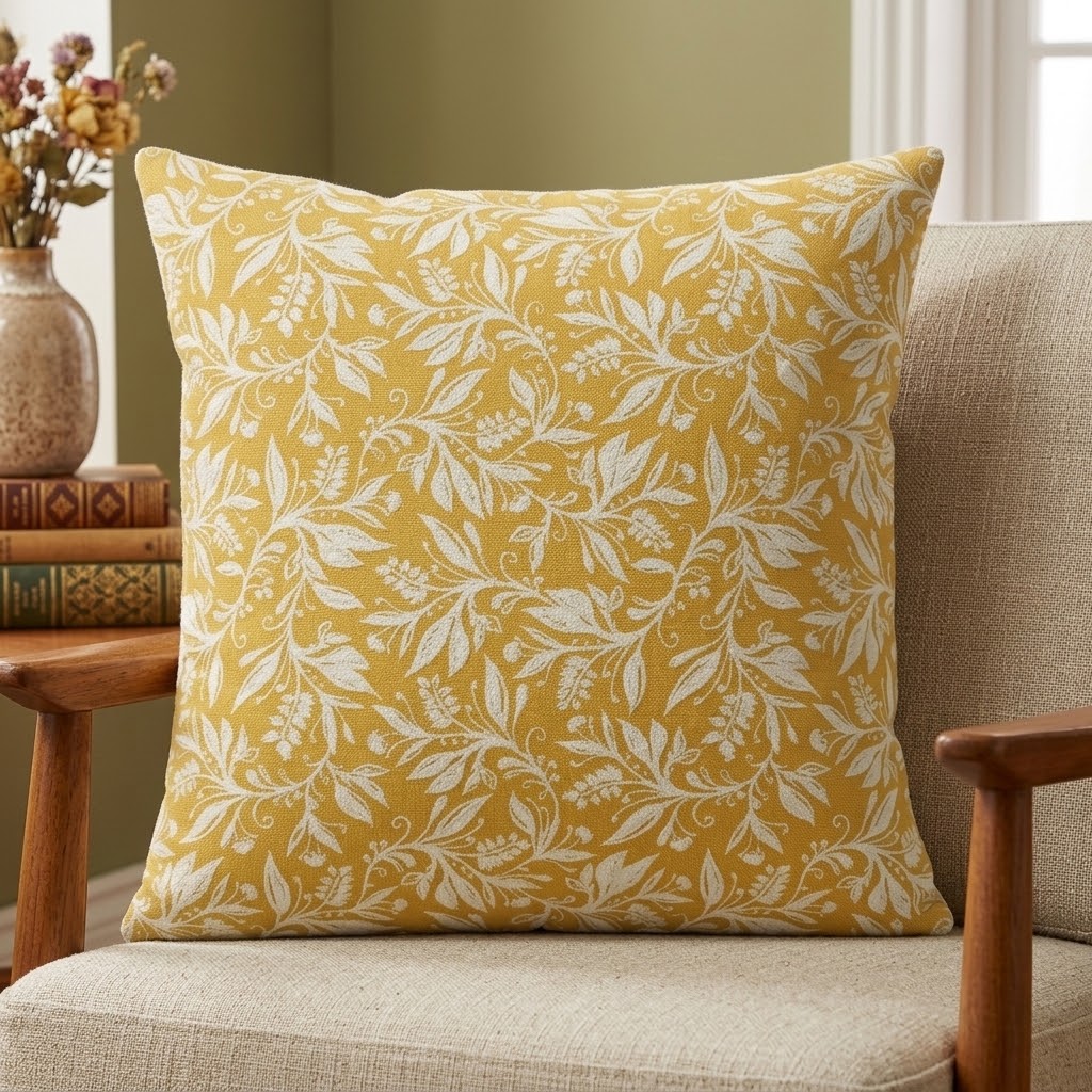 Berry Clusters Ochre Yellow Floral Cushion Cover