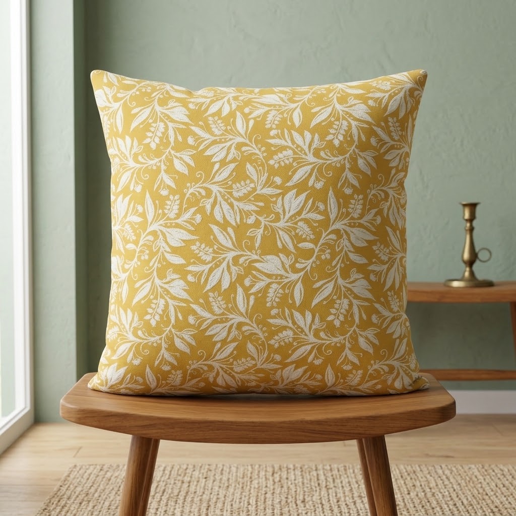Berry Clusters Ochre Yellow Floral Cushion Cover