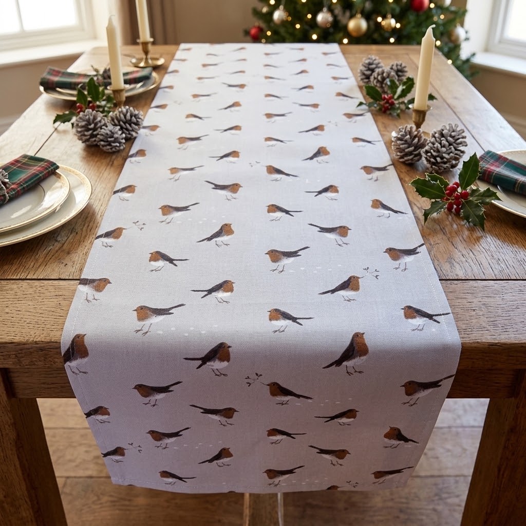 Sophie Allport Robin Neutral Weihnachtstischläufer