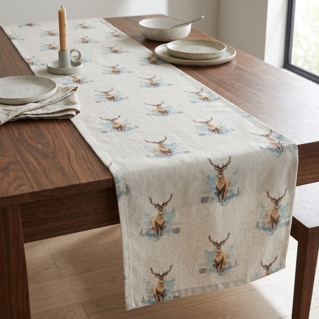 Runner da tavolo con cervo delle Highlands, Runner da tavolo con cervo, Runner da tavolo con cervo di Natale, Runner da tavolo UK 36" 48" 54" 60" 64" 72" 84" 96" 104"