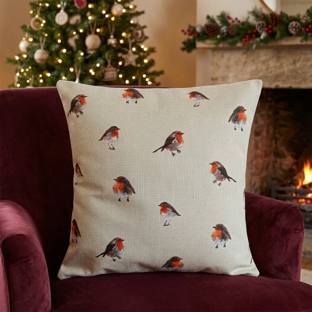 Festive Christmas Robin Cushion Cover