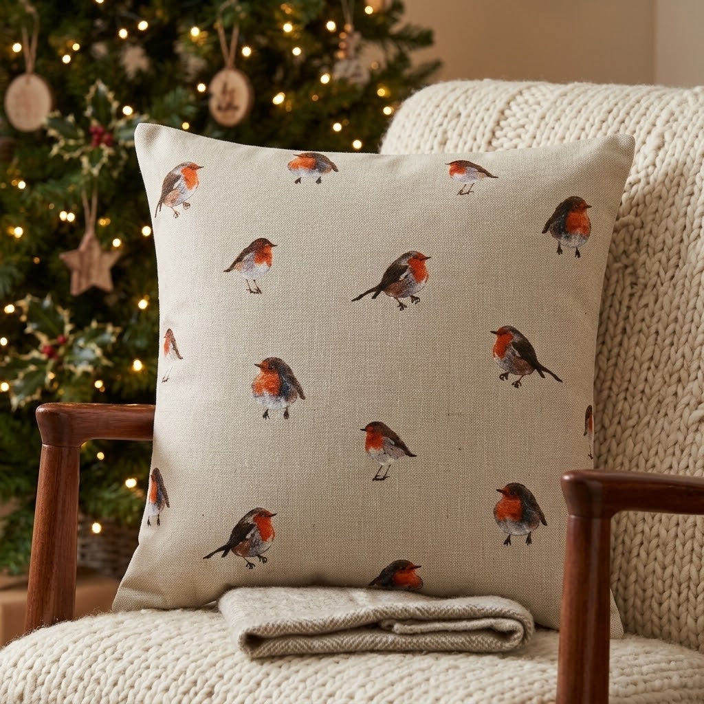 Festive Christmas Robin Cushion Cover