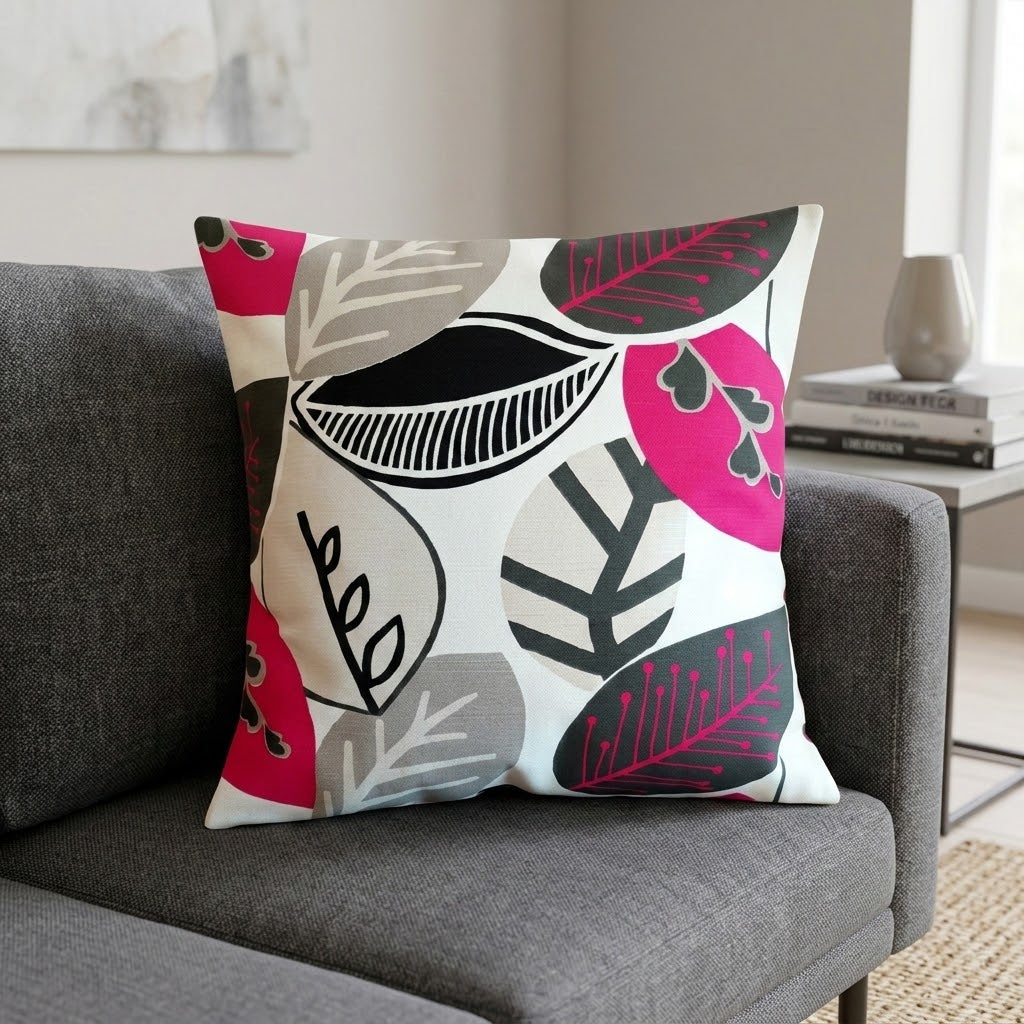 Kissenbezug 25, 30, 35, 40, 43, 46, 46, 51, 56, 56, 61 cm, Studio G Malena Fuchsia Pink Leaf Design, handgefertigt, 100 % Baumwolle