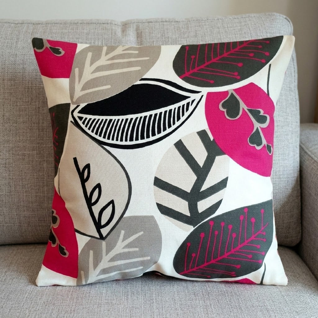 Kissenbezug 25, 30, 35, 40, 43, 46, 46, 51, 56, 56, 61 cm, Studio G Malena Fuchsia Pink Leaf Design, handgefertigt, 100 % Baumwolle