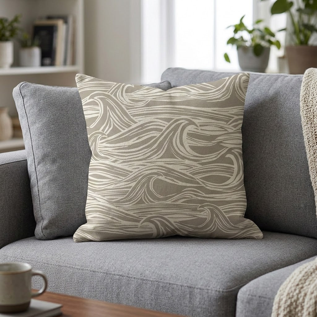 Ocean Waves Surf Grey Cushion Cover – Coastal Nautical Design