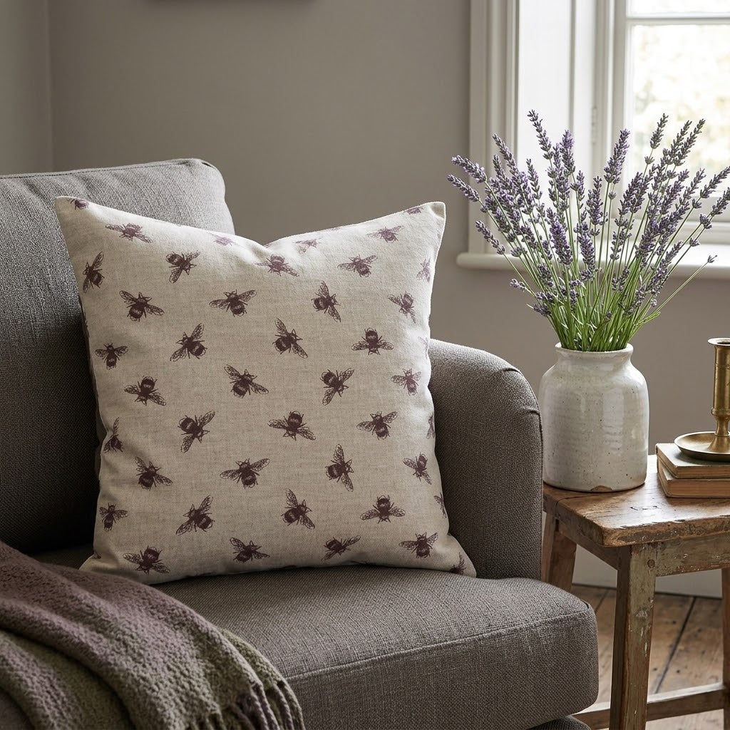 Busy Bees Bumblebee Purple Cushion Cover