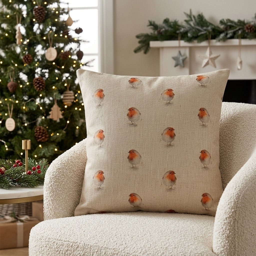 Festive Christmas Robin Cushion Cover