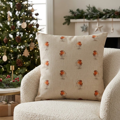 Festive Christmas Robin Cushion Cover