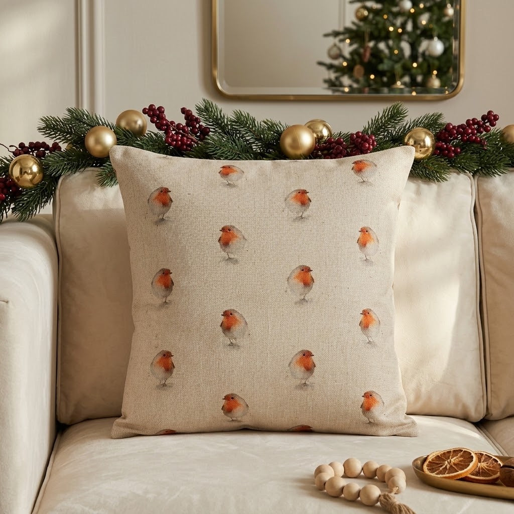 Festive Christmas Robin Cushion Cover