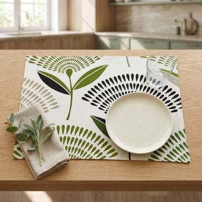 Dandelion Lime Green Fabric Placemats – Handmade Cotton Table Mats